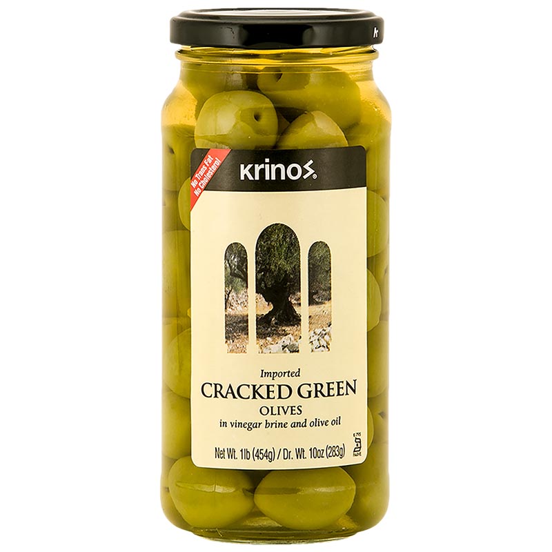 Krinos Olives Cracked Green (in Brine & Olive Oil) (1Lb) Jar Krinos