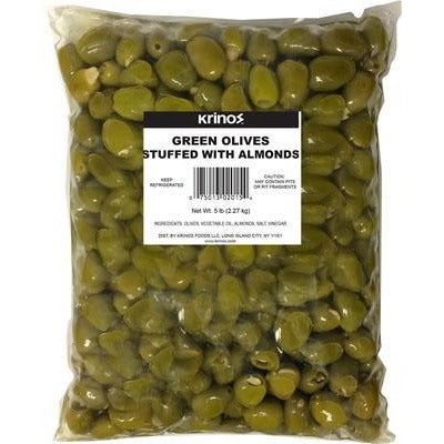 Krinos Olives Bulk Green Stuffed with Almonds (5 lb)  Bulk Bag