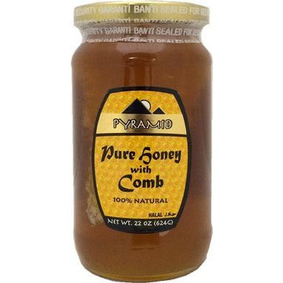 Pyramid Honey w/Comb (624g/22oz) Glass Jars