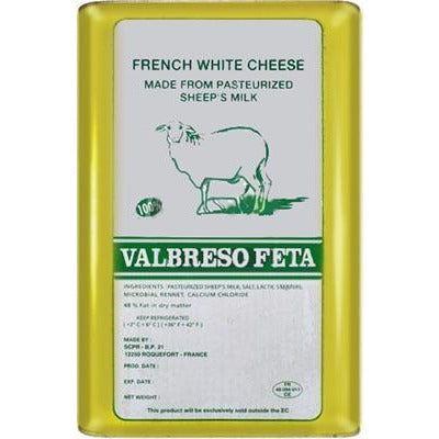 Valbreso French Feta Cheese (5gal) Bulk Tin